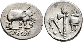 Julius Caesar, 49-44 BC. Denarius (Silver, 19 mm, 3.83 g, 9 h), military mint moving with Caesar in Gallia Narbonensis or Hispania Citerior, 49-48. CA...