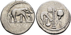 Julius Caesar, 49-44 BC. Denarius (Silver, 18 mm, 3.81 g, 12 h), military mint moving with Caesar in Gallia Narbonensis or Hispania Citerior, 49-48. C...
