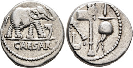 Julius Caesar, 49-44 BC. Denarius (Silver, 17 mm, 4.00 g, 9 h), military mint moving with Caesar in Gallia Narbonensis or Hispania Citerior, 49-48. CA...
