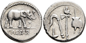 Julius Caesar, 49-44 BC. Denarius (Silver, 18 mm, 3.71 g, 6 h), military mint moving with Caesar in Gallia Narbonensis or Hispania Citerior, 49-48. CA...
