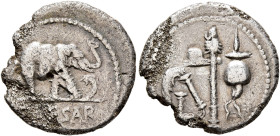 Julius Caesar, 49-44 BC. Denarius (Silver, 18 mm, 3.28 g, 7 h), military mint moving with Caesar in Gallia Narbonensis or Hispania Citerior, 49-48. [C...
