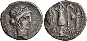 Julius Caesar, 49-44 BC. Denarius (Silver, 19 mm, 3.17 g, 1 h), military mint traveling with Caesar in Illyria (Apollonia?), early to mid 48. Diademed...