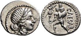 Julius Caesar, 49-44 BC. Denarius (Silver, 19 mm, 4.00 g, 6 h), military mint moving with Caesar in North Africa, 48-47. Diademed head of Venus to rig...