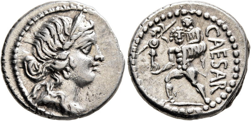 Julius Caesar, 49-44 BC. Denarius (Silver, 18 mm, 3.94 g, 6 h), military mint mo...