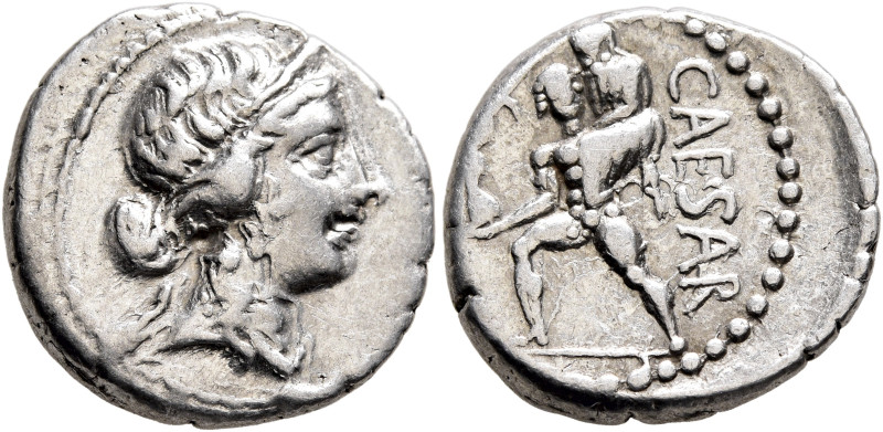 Julius Caesar, 49-44 BC. Denarius (Silver, 17 mm, 3.84 g, 6 h), military mint mo...