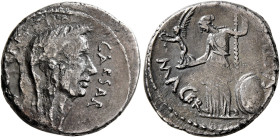 Julius Caesar, 49-44 BC. Denarius (Silver, 18 mm, 3.25 g, 9 h), with P. Sepullius Macer. Rome, first half of March 44. CAESAR [DICT PERPETVO] Laureate...