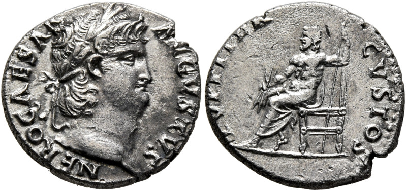 Nero, 54-68. Denarius (Silver, 17 mm, 3.28 g, 6 h), Rome, circa 64-65. NERO CAES...