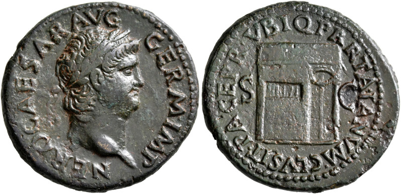 Nero, 54-68. As (Copper, 28 mm, 10.15 g, 6 h), Rome, 65. NERO CAESAR AVG GERM•IM...