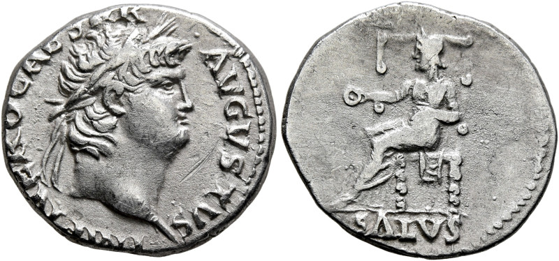 Nero, 54-68. Denarius (Silver, 17 mm, 3.32 g, 6 h), Rome, 65-66. NERO CAESAR AVG...