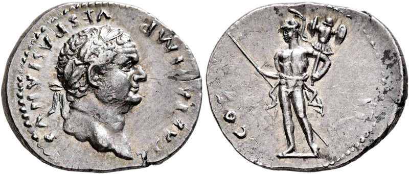 Titus, as Caesar, 69-79. Denarius (Silver, 20 mm, 3.61 g, 6 h), Rome, 77-78. T C...