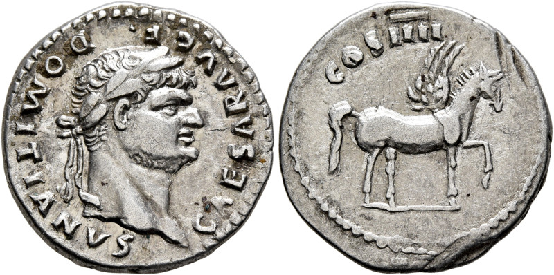 Domitian, as Caesar, 69-81. Denarius (Silver, 19 mm, 3.34 g, 6 h), Rome, 76-77. ...