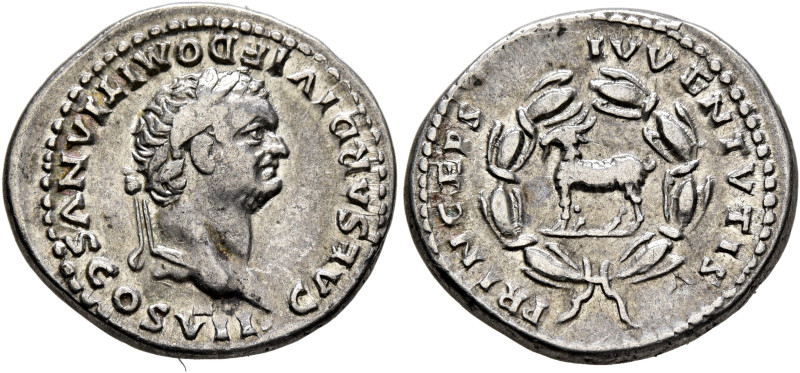 Domitian, as Caesar, 69-81. Denarius (Silver, 19 mm, 3.46 g, 7 h), Rome, 80-81. ...