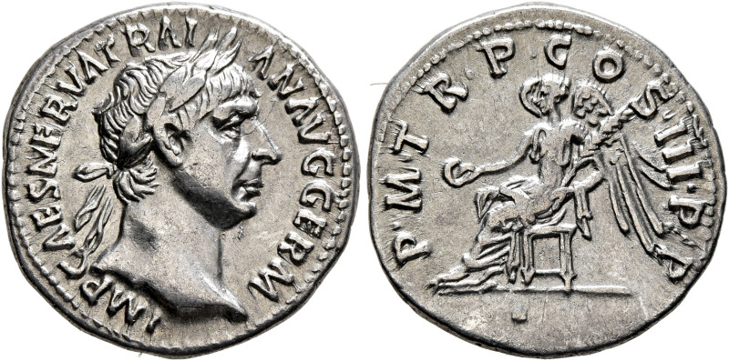 Trajan, 98-117. Denarius (Silver, 19 mm, 3.39 g, 6 h), Rome, 100. IMP CAES NERVA...