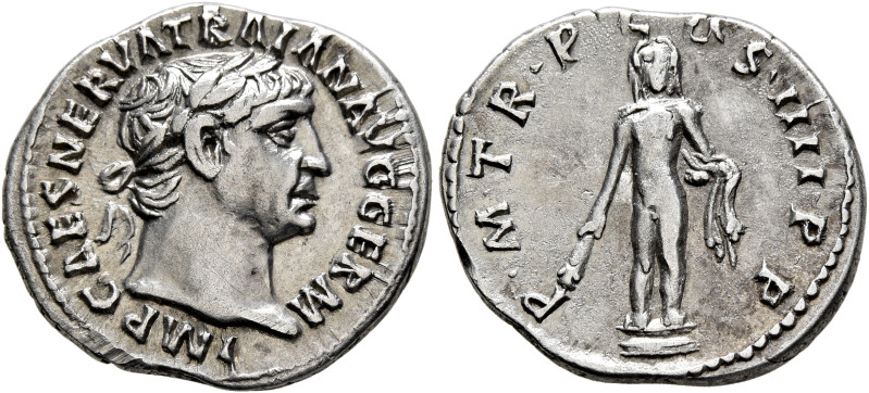 Trajan, 98-117. Denarius (Silver, 19 mm, 3.15 g, 6 h), Rome, 101-102. IMP CAES N...