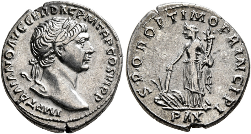 Trajan, 98-117. Denarius (Silver, 20 mm, 3.40 g, 7 h), Rome, autumn-December 111...