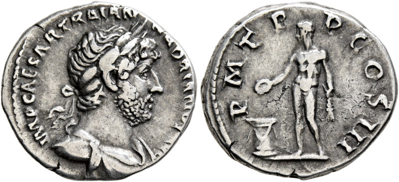 Hadrian, 117-138. Denarius (Silver, 18 mm, 3.40 g, 6 h), Rome, circa late 120-12...