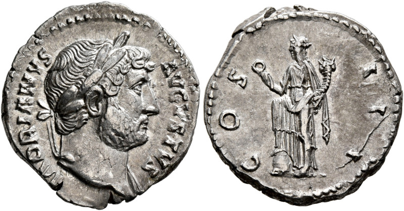 Hadrian, 117-138. Denarius (Silver, 19 mm, 3.25 g, 7 h), Rome, circa 126-127. HA...