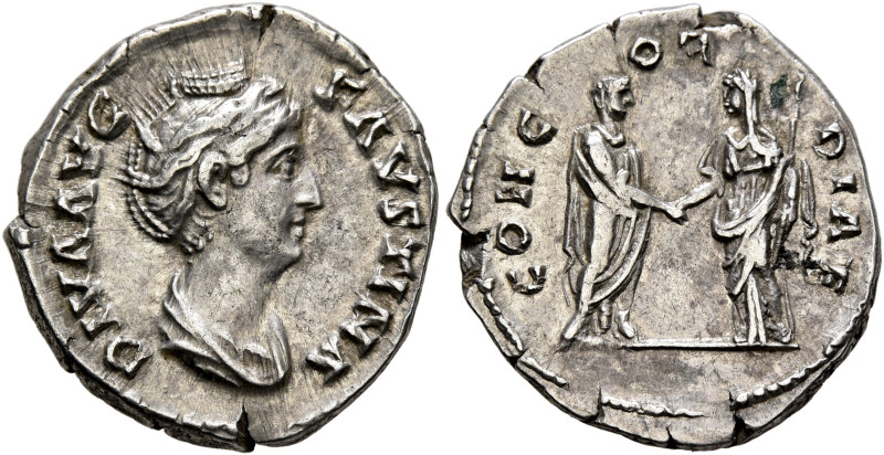 Diva Faustina Senior, died 140/1. Denarius (Silver, 18 mm, 3.54 g, 6 h), Rome, c...