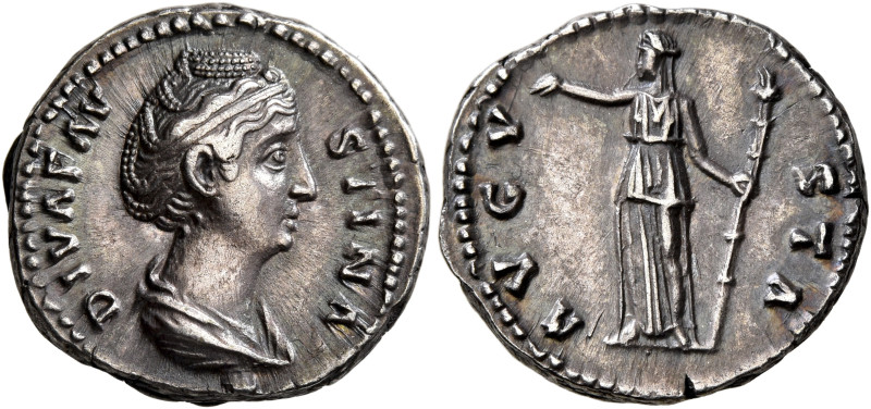 Diva Faustina Senior, died 140/1. Denarius (Silver, 17 mm, 4.12 g, 6 h), Rome, a...