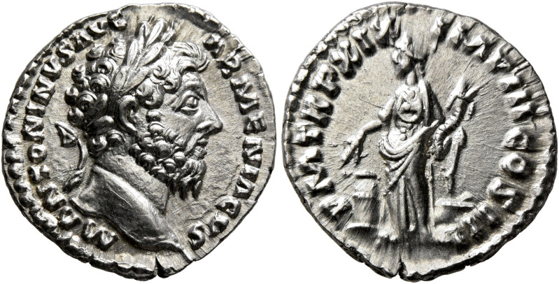 Marcus Aurelius, 161-180. Denarius (Silver, 16 mm, 3.27 g, 11 h), Rome, 165. M A...