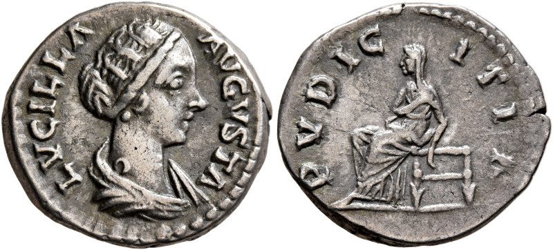 Lucilla, Augusta, 164-182. Denarius (Silver, 18 mm, 3.43 g, 6 h), Rome, circa 16...