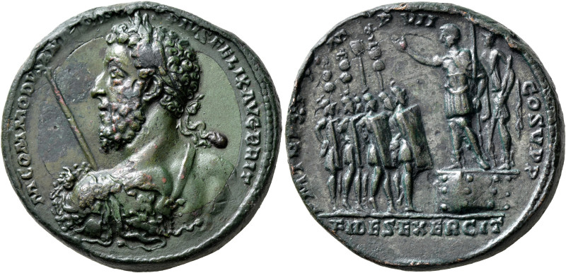 Commodus, 177-192. Medallion (Bimetallic, 36 mm, 42.86 g, 11 h), Rome, 185-186. ...