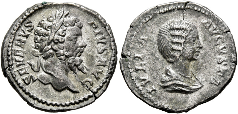 Septimius Severus, with Julia Domna, 193-211. Denarius (Silver, 19 mm, 3.34 g, 6...