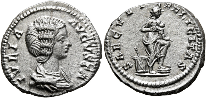 Julia Domna, Augusta, 193-217. Denarius (Silver, 18 mm, 3.17 g, 7 h), Rome, 196-...