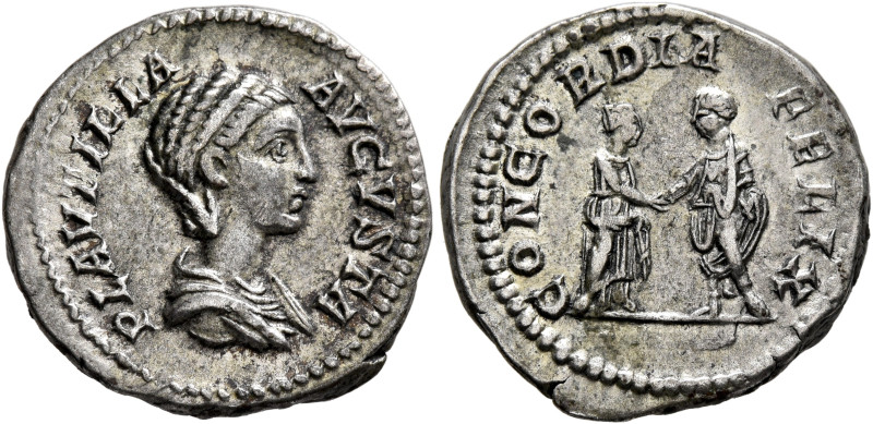 Plautilla, Augusta, 202-205. Denarius (Silver, 19 mm, 3.23 g, 1 h), Rome, 202. P...