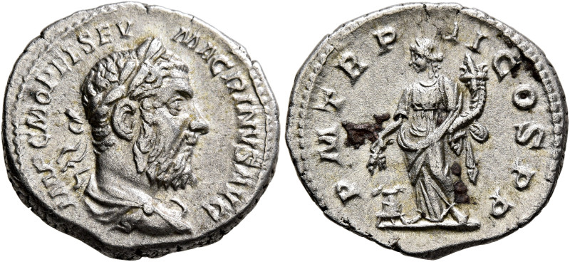 Macrinus, 217-218. Denarius (Silver, 19 mm, 3.34 g, 11 h), Rome, March-June 218....