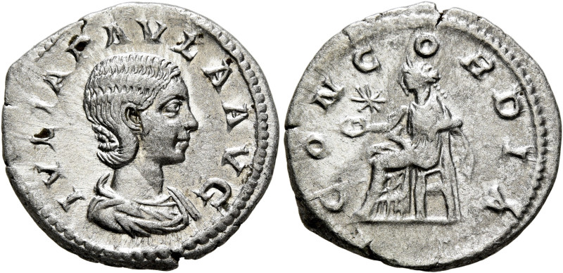 Julia Paula, Augusta, 219-220. Denarius (Silver, 20 mm, 3.07 g, 6 h), Rome, 220....