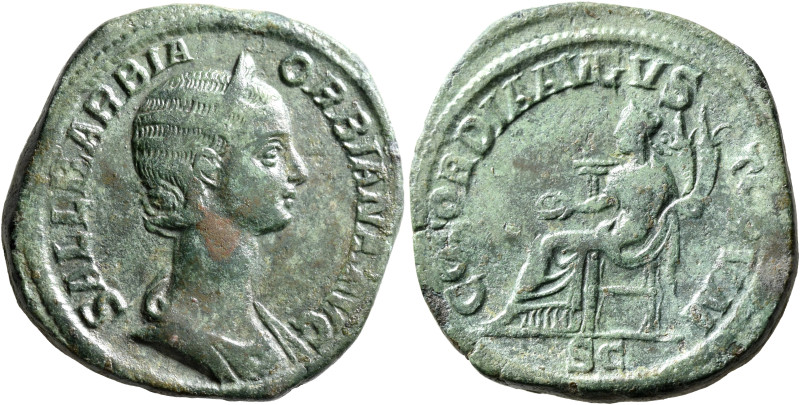 Orbiana, Augusta, 225-227. Sestertius (Orichalcum, 31 mm, 21.45 g, 12 h), Rome. ...