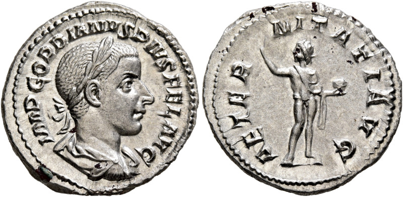 Gordian III, 238-244. Denarius (Silver, 20 mm, 3.00 g, 6 h), Rome, 241-243. IMP ...