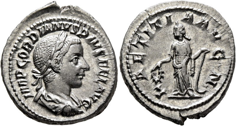 Gordian III, 238-244. Denarius (Silver, 22 mm, 4.23 g, 6 h), Rome, 241-243. IMP ...