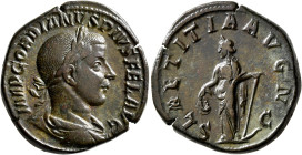Gordian III, 238-244. Sestertius (Orichalcum, 31 mm, 21.75 g, 12 h), Rome, 241-243. IMP GORDIANVS PIVS FEL AVG Laureate, draped and cuirassed bust of ...