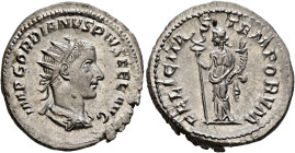 Gordian III, 238-244. Antoninianus (Silver, 23 mm, 4.32 g, 12 h), Rome, 243-244. IMP GORDIANVS PIVS FEL AVG Radiate, draped and cuirassed bust of Gord...