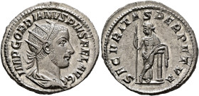 Gordian III, 238-244. Antoninianus (Silver, 22 mm, 4.20 g, 6 h), Rome, 243-244. IMP GORDIANVS PIVS FEL AVG Radiate, draped and cuirassed bust of Gordi...