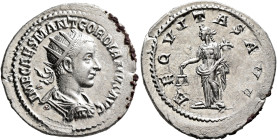 Gordian III, 238-244. Antoninianus (Silver, 24 mm, 4.00 g, 5 h), Antiochia, 239-240. IMP CAES M ANT GORDIANVS AVG Radiate, draped and cuirassed bust o...