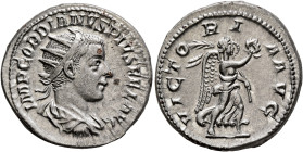 Gordian III, 238-244. Antoninianus (Silver, 22 mm, 5.24 g, 2 h), Antiochia, 242-243. IMP GORDIANVS PIVS FEL AVG Radiate, draped and cuirassed bust of ...