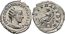 Gordian III, 238-244. Antoninianus (Silver, 23 mm, 4.11 g, 1 h), Antiochia, 243-244. IMP GORDIANVS PIVS FEL AVG Radiate and cuirassed bust of Gordian ...