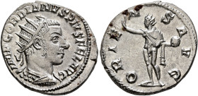 Gordian III, 238-244. Antoninianus (Silver, 22 mm, 4.72 g, 12 h), Antiochia, 242-244. IMP GORDIANVS PIVS FEL AVG Radiate and cuirassed bust of Gordian...