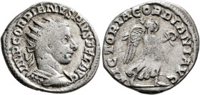 Gordian III, 238-244. Antoninianus (Silver, 22 mm, 4.12 g, 6 h), Antiochia, 243-244. IMP GORDIANVS PIVS FEL AVG Radiate and cuirassed bust of Gordian ...