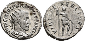 Philip I, 244-249. Antoninianus (Silver, 22 mm, 4.44 g, 7 h), Antiochia, 244-245. IMP C M IVL PHILIPPVS P F AVG P M Radiate, draped and cuirassed bust...