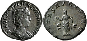 Otacilia Severa, Augusta, 244-249. Sestertius (Orichalcum, 29 mm, 14.64 g, 1 h), Rome, 248. MARCIA OTACIL SEVERA AVG Diademed and draped bust of Otaci...