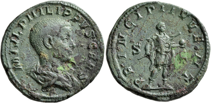 Philip II, as Caesar, 244-247. Sestertius (Orichalcum, 31 mm, 20.83 g, 1 h), Rom...