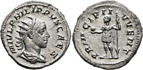 Philip II, as Caesar, 244-247. Antoninianus (Silver, 22 mm, 3.82 g, 12 h), Rome, 246-247. M IVL PHILIPPVS CAES Radiate and draped bust of Philip II to...