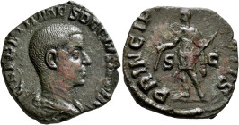 Herennius Etruscus, as Caesar, 249-251. Sestertius (Orichalcum, 28 mm, 10.11 g, 7 h), Rome, 250-251. Q HER ETR MES DECIVS NOB C Bare-headed and draped...