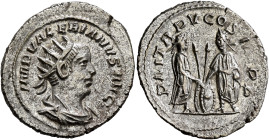 Valerian I, 253-260. Antoninianus (Billon, 23 mm, 4.00 g, 6 h), Antiochia, 257. IMP VALERIANVS AVG Radiate, draped and cuirassed bust of Valerian I to...