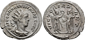 Valerian II, Caesar, 256-258. Antoninianus (Billon, 23 mm, 3.49 g, 12 h), Antiochia, 257-258. P LIC COR VALERIANVS CAES Radiate and draped bust of Val...