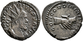 Marius, Romano-Gallic usurper, 269. Antoninianus (Bronze, 19 mm, 3.68 g, 12 h), Treveri. IMP C MARIVS P F AVG Radiate, draped and cuirassed bust of Ma...